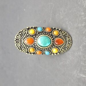 🌺 Boho Vintage-Style Ring – Multicolor Cabochons – Size 7